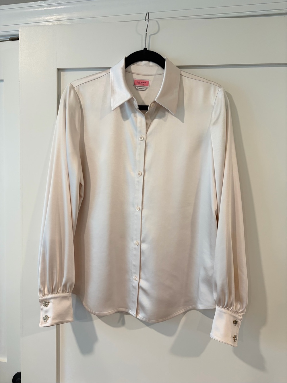 Kate Spade Blush Satin Button-Down Blouse